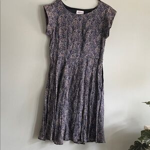 Brora Navy Floral Cap-Sleeve Midi Dress